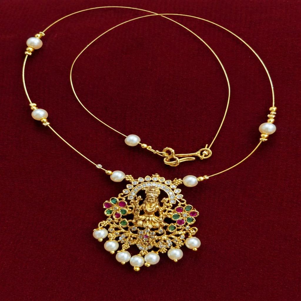 Divine Lakshmi Blessings Gold-Plated Pendant Necklace Set with Invisible Chain - PJM Jewels