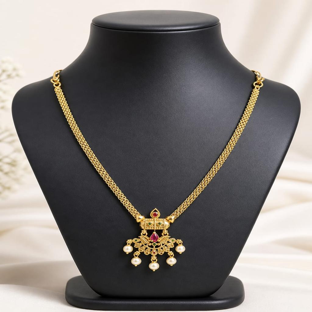 PJM Necklece with Laxmidevi Pendent Beautiful Necklace Avirah Pearls Designer Fancy CZ Short Necklace